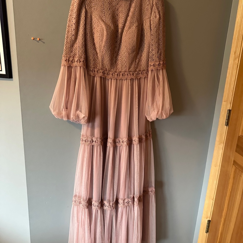 Pink Tiered Ruffled Off the Shoulder Gown